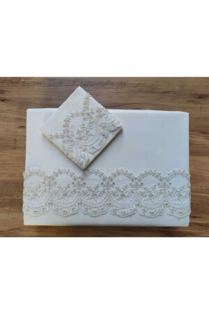 Aslım Fransız Güpürlü Krem Çift Kişilik Nevresim Takımı MNB8263 - Çeyiz Bahçesi