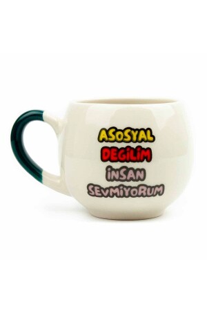 Asosyal Değilim Insan Sevmiyorum Krem Parlak Balon Kupa (YEŞİL KULP) - Hediye Seramik Kupa KUBAL34 - Palto Tasarım