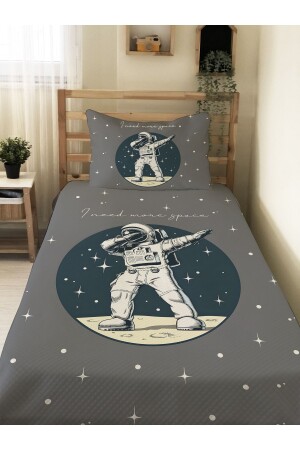 astronot Desenli- Baskılı Tek Kişilik ve Çocuk Pike Takımı - Evmila