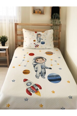 Astronot Desenli Bebek Ve Çocuk Baskılı Tek Kişilik Pike Takımı 160x230 Beyaz 83922 - 1