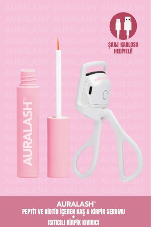 Augenbrauen- und Wimpernserum mit Peptid und Biotin + beheizter Wimpernzange - Auralash