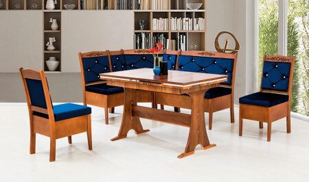 Avangarde Küchen-Eckset Walnuss – Blau - Cadde Yıldız