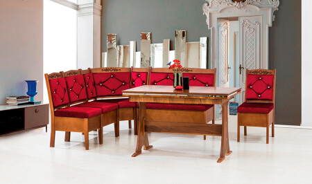 Avangarde Küchen-Eckset Walnuss – Weinrot - Cadde Yıldız