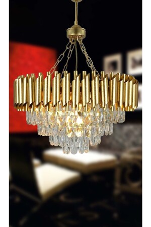 Avizade Zamira Varaklı Gold 55 Lik Kristal Taşlı Lüks Avize 55KD - MATMAZEL AKSESUAR