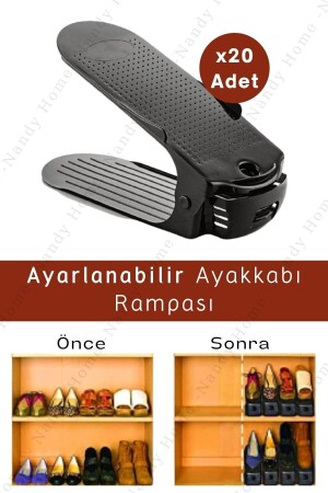 Ayarlanabilir 4 Kademeli Ayakkabı Rampası 20'lu Set Siyah - Nandy Home