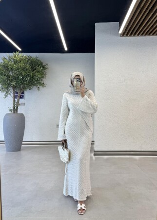 Azur Elbise - Ekru - Duendeca