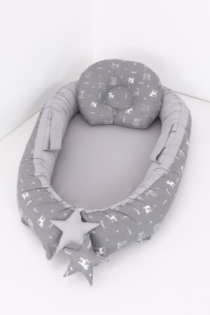 Babynest- Bebek Uyku Yatağı 0-2 Yaş - Gri Kedi Desen - Umaybebek