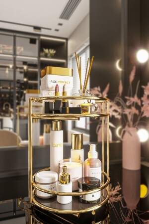 Badezimmer-Kosmetik-Schmuck-Organizer, Mehrzweck-Organizer, 2-stöckiges Servier-Präsentationstablett, Leckerli-Halter, Gold TYC00260882359 - Bino