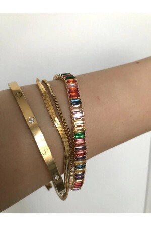 Baget Taşlı Altın Kaplama Renkli Su Yolu Bileklik - Neptune Design