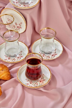 Bahar Esintisi Desenli Seramik 12 Parça Gold Çay Bardağı Seti, Çay Takımı cay-takimi - 2