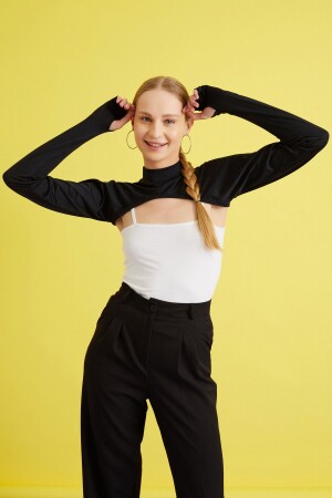 Balıkçı Parmaklı Boyunluklu Kolluk Siyah Tesettür Boyunluk Uzun Kollu Boyunluk Body Bluz Bolero - Mirach