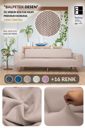 Balpeteği 3 Kişilik Vizon Lastikli Kanepe Örtüsü Lastikli Koltuk Örtüsü   koltuk kılıfı - Faiend