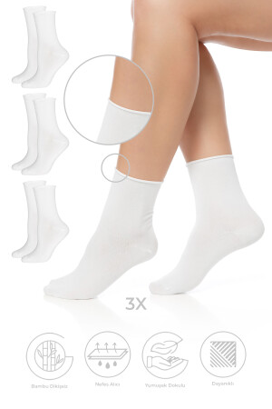 Bambu Kadın Lastiksiz Beyaz Soket Dikişsiz Premium Çorap 3'lü Paket / İz Bırakmaz / Sıkmayan Çorap SYSZ-K-SKT-3LU - 1