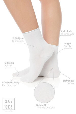 Bambu Kadın Lastiksiz Beyaz Soket Dikişsiz Premium Çorap 3'lü Paket / İz Bırakmaz / Sıkmayan Çorap SYSZ-K-SKT-3LU - 2