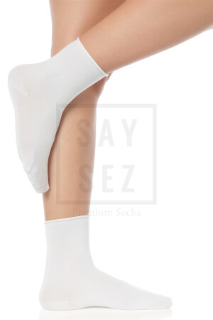 Bambu Kadın Lastiksiz Beyaz Soket Dikişsiz Premium Çorap 3'lü Paket / İz Bırakmaz / Sıkmayan Çorap SYSZ-K-SKT-3LU - 5