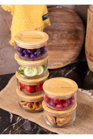 Bambum Duo 300 ml Set mit 6 Glas-Frühstücksschalen mit Bambusdeckeln Atbyhome0121 - Atbyhome