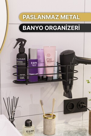 Banyo Aksesuarları Banyo Düzenleyici Yapışkanlı Saç Kurutma Makinesi Fön Makinesi Organizer Raf Yo6 - 4