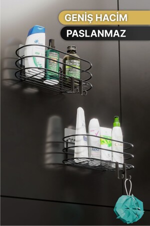 Banyo Düzenleyici Şampuanlık Sabunluk 2li Set Yapışkanlı 4 Askılı Duş Rafı Paslanmaz Organizer Y08 - 4