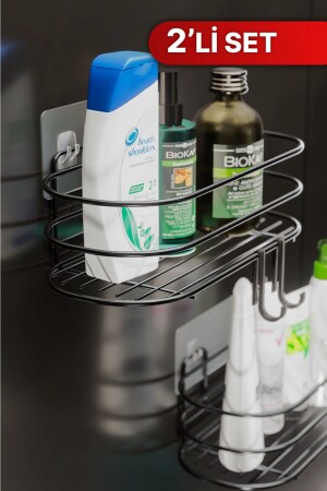 Banyo Düzenleyici Şampuanlık Sabunluk 2li Set Yapışkanlı 4 Askılı Duş Rafı Paslanmaz Organizer Y08 - 5
