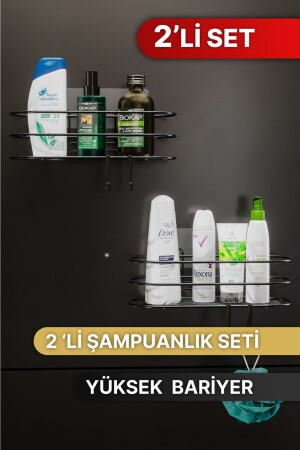 Banyo Düzenleyici Şampuanlık Sabunluk 2li Set Yapışkanlı 4 Askılı Duş Rafı Paslanmaz Organizer Y08 - 6