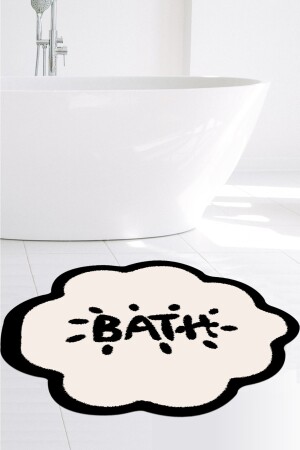 Banyo Paspası, Bath Yazılı, 80cmx80cm, Yuvarlak, Kaymaz Taban Halı bath8003 - 1