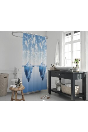 Banyo Perdesi Buz Dağlı Desenli Mavi Duş Perdesi Plastik C-Halka Hediye 180x200cm Banyo Perdeleri Duş Perdeleri - 2