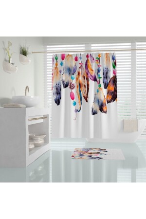 Banyo Perdesi Dream Catcher Tüy Desenli Baskılı Solmaz Su Geçirmez Polyester Duş Perdesi C Halkalı - Tropikhome
