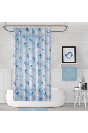 Banyo Perdesi Yunus Desen Yerli Üretim Duş Perdesi Plastik C-Halka Hediye 180x200cm Banyo Perdeleri Duş Perdeleri - 1