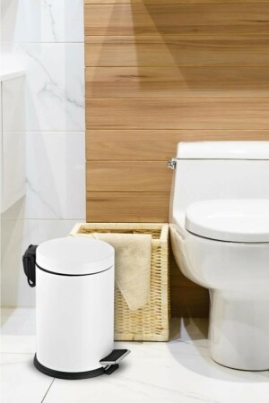 Banyo Tuvalet Balkon Mutfak, Beyaz Renkli Pedallı Metal Çöp Kovası 3 Litre 2304262000 - 1