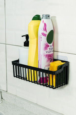 Banyor Yapışkanlı Banyo Rafı, 2'li Banyo Düzenleyici, Duş Rafı Organizer Şampuanlık, Plastik BNR-02 - 4