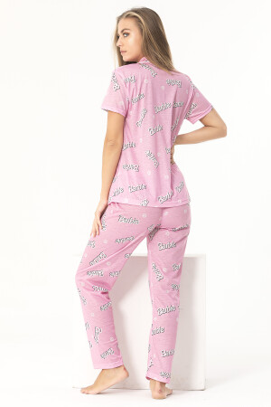 Barbie Yazılı Pembe Renk Kısa Kol Pijama Takımı A-3297 - 5