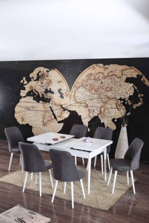 Barni Serisi Düz Beyaz Açılır Yemek Ve Mutfak Masa Takımı 6 Sandalyeli - Gri Barni-06 - İnjir Home