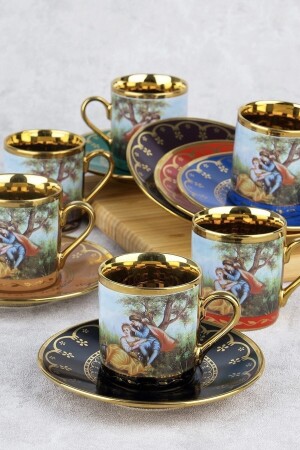 Barock-Figuren-Kaffeetassen-Set aus farbigem Goldporzellan für 6 Personen 0108 Acar SYT-22-0108 Tassen-Set - 1