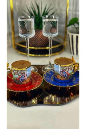Barock-Figuren-Kaffeetassen-Set aus farbigem Goldporzellan für 6 Personen 0108 Acar SYT-22-0108 Tassen-Set - 5