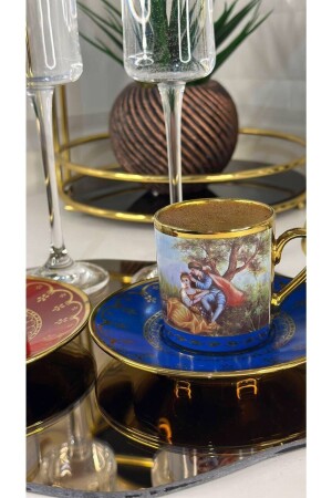 Barock-Figuren-Kaffeetassen-Set aus farbigem Goldporzellan für 6 Personen 0108 Acar SYT-22-0108 Tassen-Set - 6