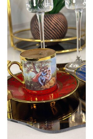 Barock-Figuren-Kaffeetassen-Set aus farbigem Goldporzellan für 6 Personen 0108 Acar SYT-22-0108 Tassen-Set - 7