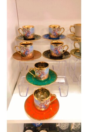 Barock-Figuren-Kaffeetassen-Set aus farbigem Goldporzellan für 6 Personen 0108 Acar SYT-22-0108 Tassen-Set - 8