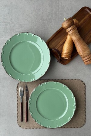 Bastien Yeşil El Yapımı Porselen 6 Kişilik Servis Tabağı Takımı 25 Cm PDBTYYS06SS00 - porselenden