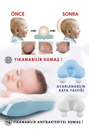 Bebek Yastığı, Düz Kafa Yastığı, Bebek Kafa Yastığı, Ayarlanabilir Düz Kafa Sendromu Önlem mavi beyaz - 1
