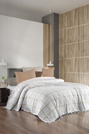 Beigefarbener Bettbezug für Doppelbett, 200 x 220 cm, Sessel, Bett, Sofa, Baumwolle, gewebt, Bezug Mk-16004 - 1