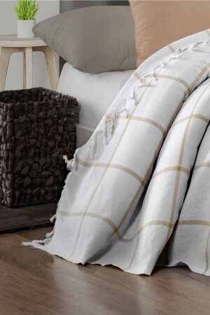 Beigefarbener Bettbezug für Doppelbett, 200 x 220 cm, Sessel, Bett, Sofa, Baumwolle, gewebt, Bezug Mk-16004 - 2