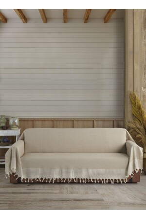 Bej Kolları Örten Organik Buldan Bezi Battal Boy 180 X 300 Cm Koltuk Kanepe Çekyat Örtüsü Pamuk - Lux Touch