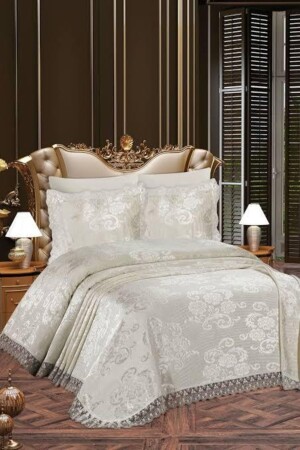 Berfin Çift Kişilik 3 Parça Pike Takımı Krem CBPKİ21 - Çeyiz Bahçesi