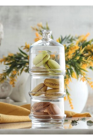 Berry Patisserie 3 Katlı Kurabiyelik Sunum Cam Kapaklı Saklama Kabı BERRYS2 - Lav