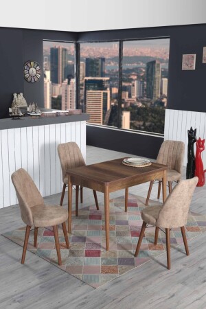 Bertie Serisi Barok Ceviz Sabit Yemek Ve Mutfak Masa Takımı 4 Sandalyeli - Cappucino - İnjir Home