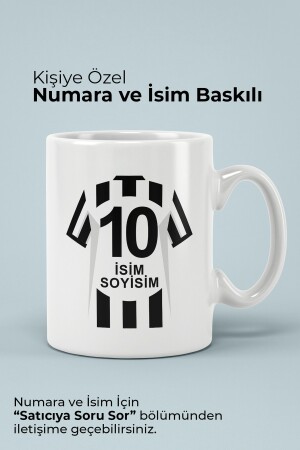 Beşiktaş Schwarz-weiße personalisierte nummerierte gemusterte Porzellantasse. Beşiktaş personalisierte Tasse - 1