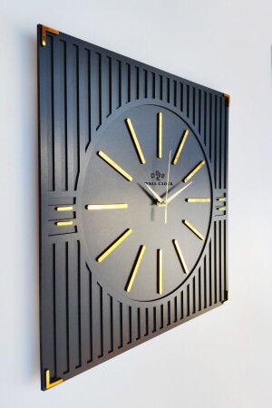 Besondere, luxuriöse, streifengemusterte Spiegel-Plexiglas-dekorative schwarze und goldene quadratische Wanduhr, 50 x 50 cm - Asse Tasarım