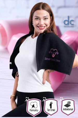 Besticktes Sporthandtuch aus Baumwolle – antibakteriell – schweißabsorbierend, Fitness-Teller, Boxen, Tennis, Sporthandtuch - Denizlicotton
