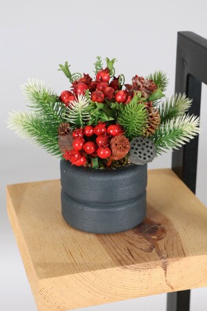 Beton Saksıda Yapay Kokina Nar Tanzimi Yılbaşı Concept 6 - Yapay Çiçek Deposu