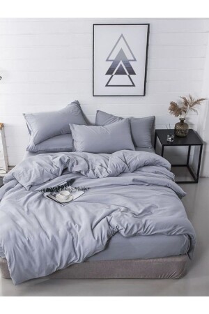 Bettbezug-Set aus Baumwollsatin in King-Size-Größe, Grau - METİNEV